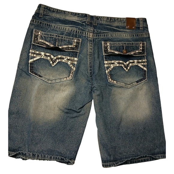 Gramercy Other - Gramercy GS115 Mens Slim Fit Distressed Embroidered‎ Denim Shorts Blue VTG Sz 38